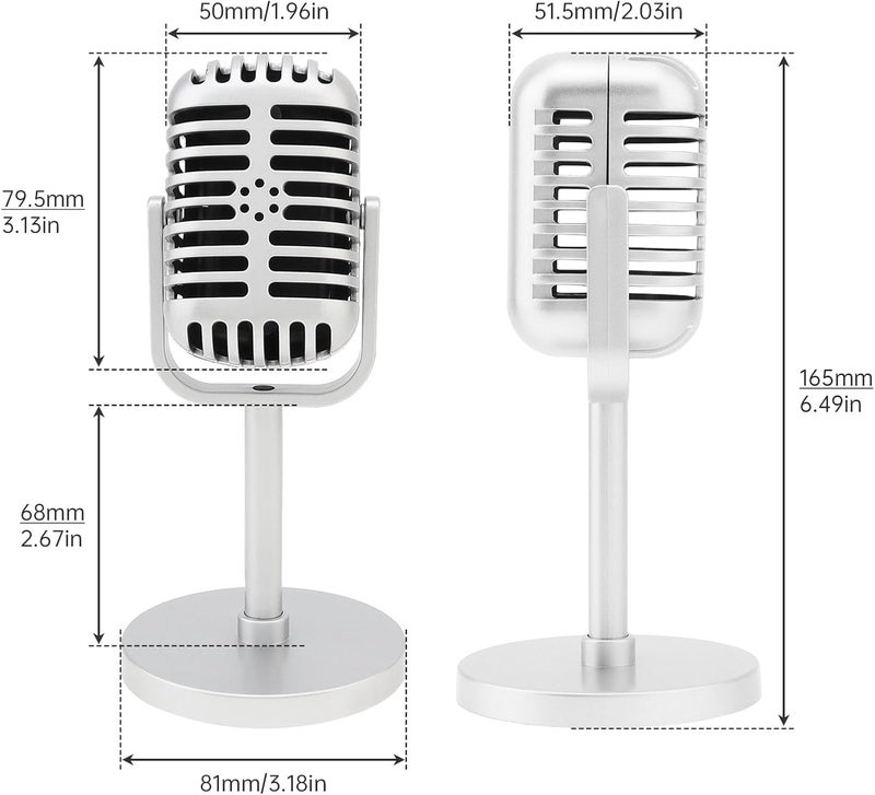 RTNLIT Retro Microphone Prop Model, Vintage Microphone Stage Table Decor with Stand, Fake Mic for Party, Jukebox Decorations (Silver) - Image 1